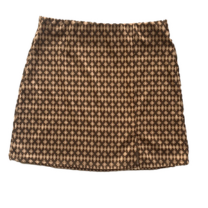 Nwt New Pink Rose Brown Geometric Mod Mini Stretch Skirt Large